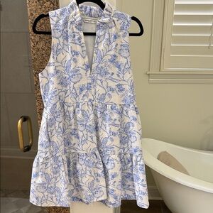 Blue and White Floral Sleeveless Dress